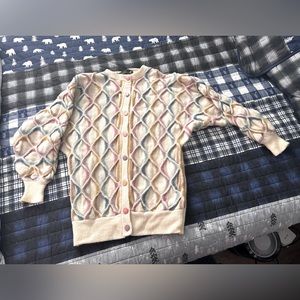 1990 Shetland wool cardigan with unusual smocking & dolman sleeves. Vintage.